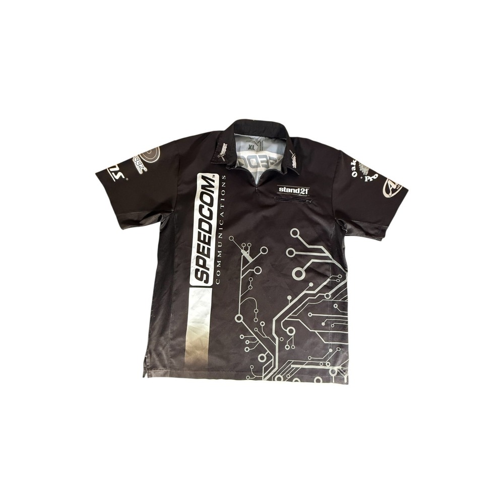 Stand 21 Racing Shirt Adult Extra Large Black All Over Button Down Mens